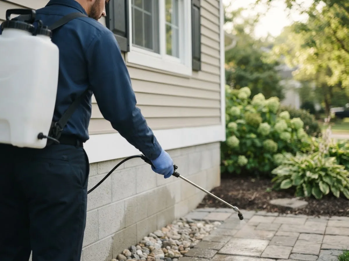 Pest control technician inspecting a home in Bethel, OH